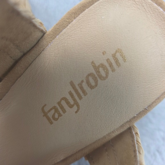 Farylrobin Women 8.5 Tan Block Heel Sandals Woven Raffia Braided Anthropologie - Picture 2 of 9